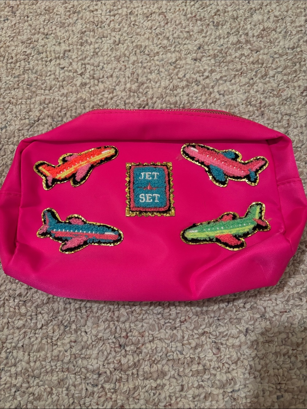 Pink Sequin Airplane Travel Pouch